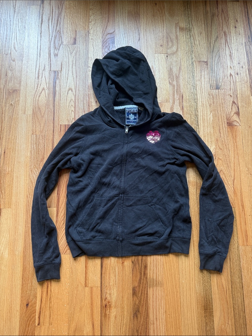 Victoria’s Secret Pink sequined heart hoodie zip up sweatshirt with pockets